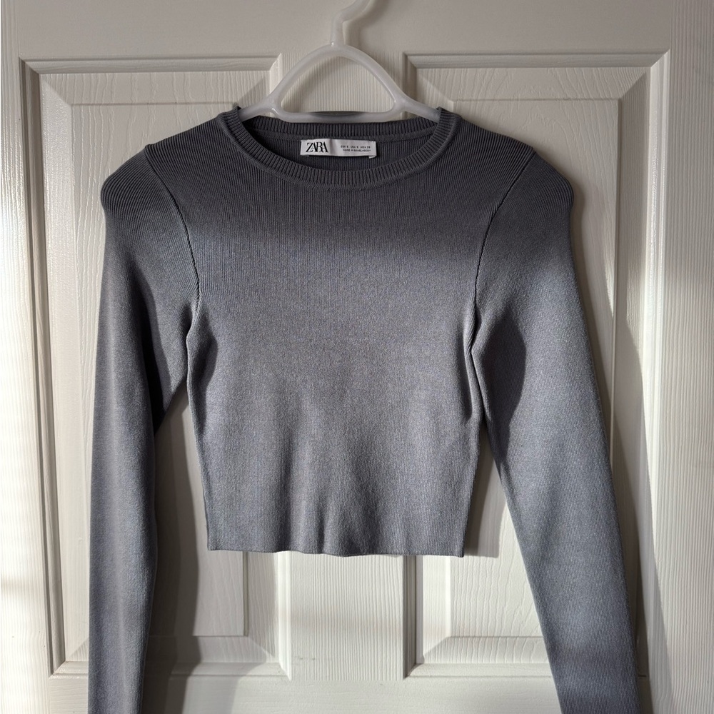 Zara Charcoal Long Sleeve Crop Top